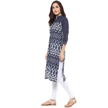 Blue Printed Cotton Kurtis 3