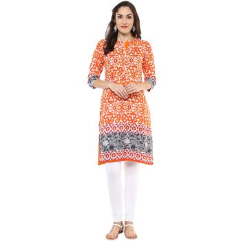 Orange Printed Cotton Kurtis 1