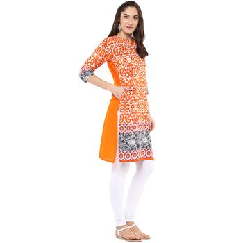 Orange Printed Cotton Kurtis 2