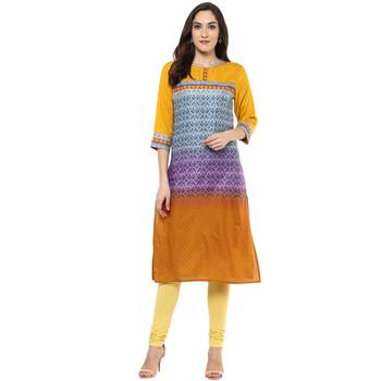 Mustard Printed Cotton Kurtis 1