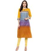 Mustard Printed Cotton Kurtis