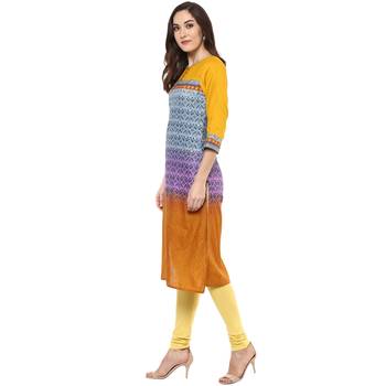 Mustard Printed Cotton Kurtis 3