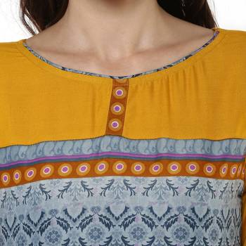 Mustard Printed Cotton Kurtis 4