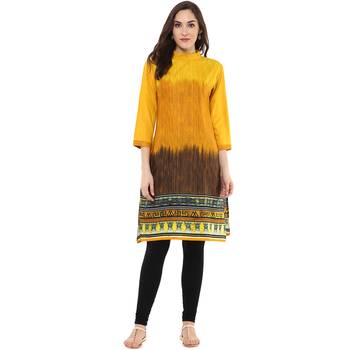 Mustard Printed Cotton Kurtis 1