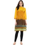 Mustard Printed Cotton Kurtis