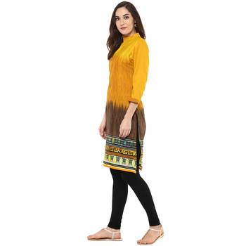 Mustard Printed Cotton Kurtis 3