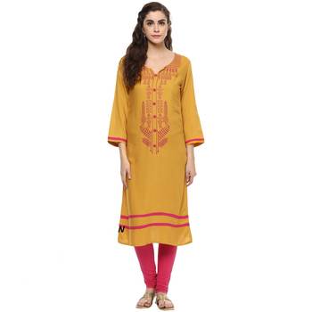 Mustard Printed Rayon Kurti 1