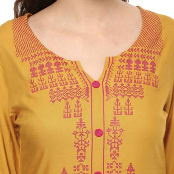 Mustard Printed Rayon Kurti 5