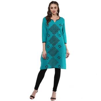 Green Printed Cotton Kurtis 1