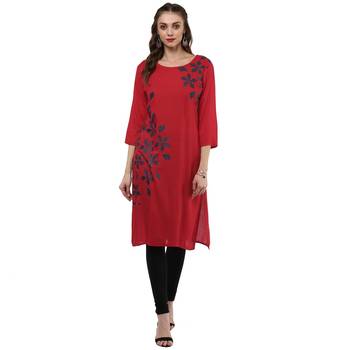 Red Printed Rayon Kurti 1