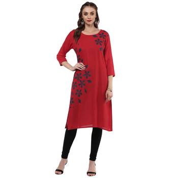 Red Printed Rayon Kurti 2