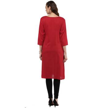Red Printed Rayon Kurti 3