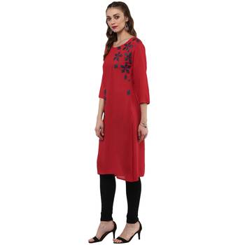 Red Printed Rayon Kurti 4