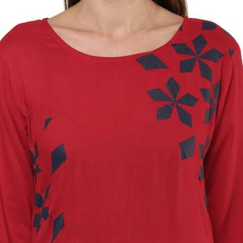 Red Printed Rayon Kurti 5