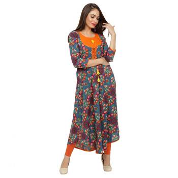 Orange Printed Cotton Kurtis 1