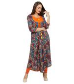 Orange Printed Cotton Kurtis