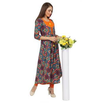 Orange Printed Cotton Kurtis 2
