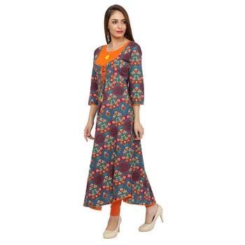 Orange Printed Cotton Kurtis 3