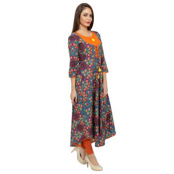 Orange Printed Cotton Kurtis 4