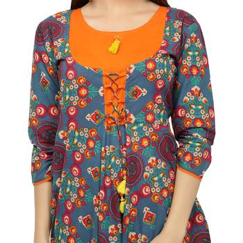 Orange Printed Cotton Kurtis 5