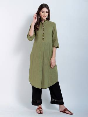 Green Embroidered Cotton Embroidered Kurtis 1