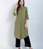 Green Embroidered Cotton Embroidered Kurtis