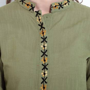 Green Embroidered Cotton Embroidered Kurtis 5