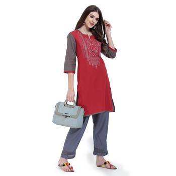 Red Embroidered Cotton Embroidered Kurtis 2