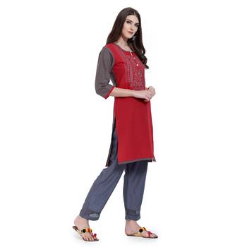 Red Embroidered Cotton Embroidered Kurtis 3