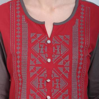 Red Embroidered Cotton Embroidered Kurtis 5