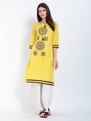 Yellow Embroidered Cotton Embroidered Kurtis 1