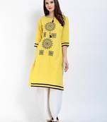 Yellow Embroidered Cotton Embroidered Kurtis