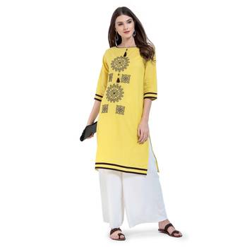 Yellow Embroidered Cotton Embroidered Kurtis 2