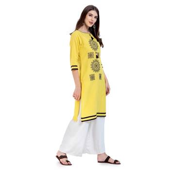 Yellow Embroidered Cotton Embroidered Kurtis 3