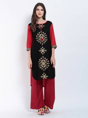 Red Printed Rayon Cotton Kurtis 1