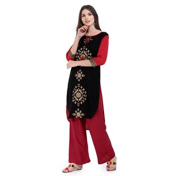 Red Printed Rayon Cotton Kurtis 2