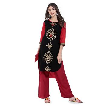 Red Printed Rayon Cotton Kurtis 3