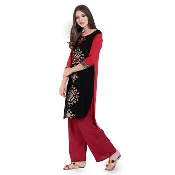 Red Printed Rayon Cotton Kurtis 4