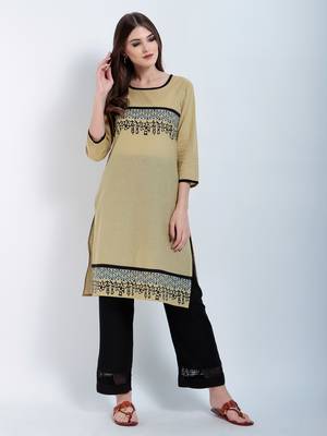Cream Printed Cotton Kurtis 1