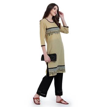 Cream Printed Cotton Kurtis 2
