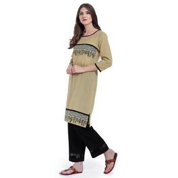 Cream Printed Cotton Kurtis 3