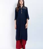 Navy Blue Printed Rayon Kurti