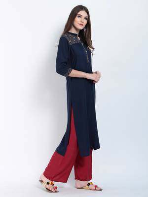 Navy Blue Printed Rayon Kurti 2
