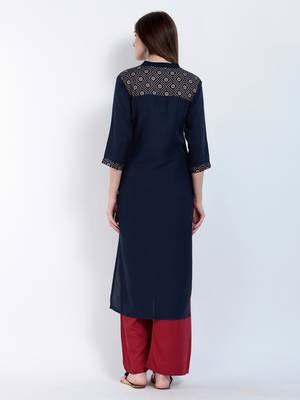 Navy Blue Printed Rayon Kurti 5