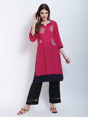 Pink Embroidered Cotton Embroidered Kurtis 1