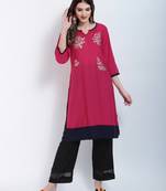 Pink Embroidered Cotton Embroidered Kurtis