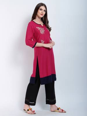 Pink Embroidered Cotton Embroidered Kurtis 2