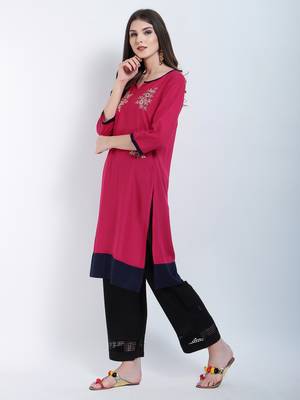 Pink Embroidered Cotton Embroidered Kurtis 3