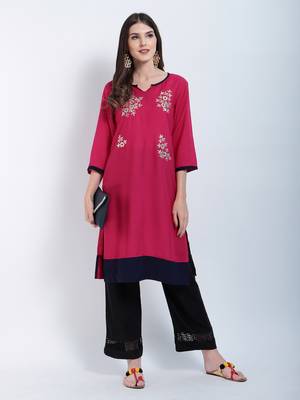 Pink Embroidered Cotton Embroidered Kurtis 5