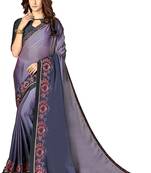 Purple embroidered crepe saree with blouse